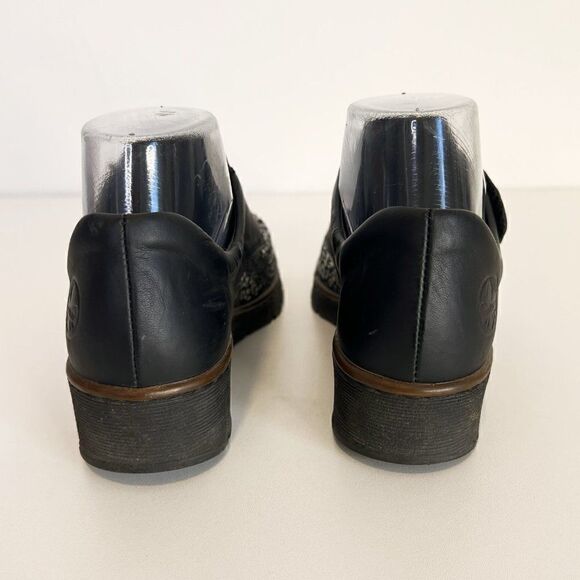 Rieker Black Subtle Leopard Print Mini Wedge Hook & Loop Comfort Shoes - Picture 4 of 6